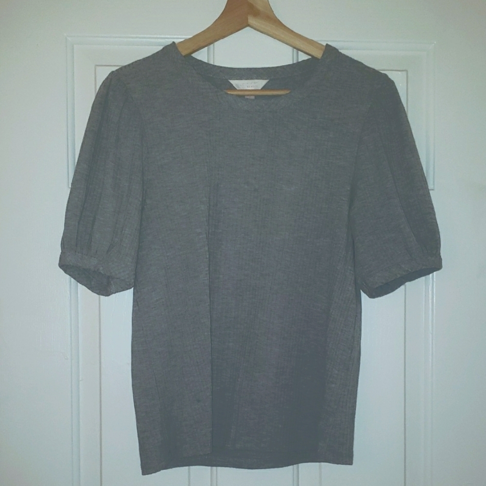 LC Lauren Conrad Puffed Sleeve Heather Gray Ribbed Tee - Size Small